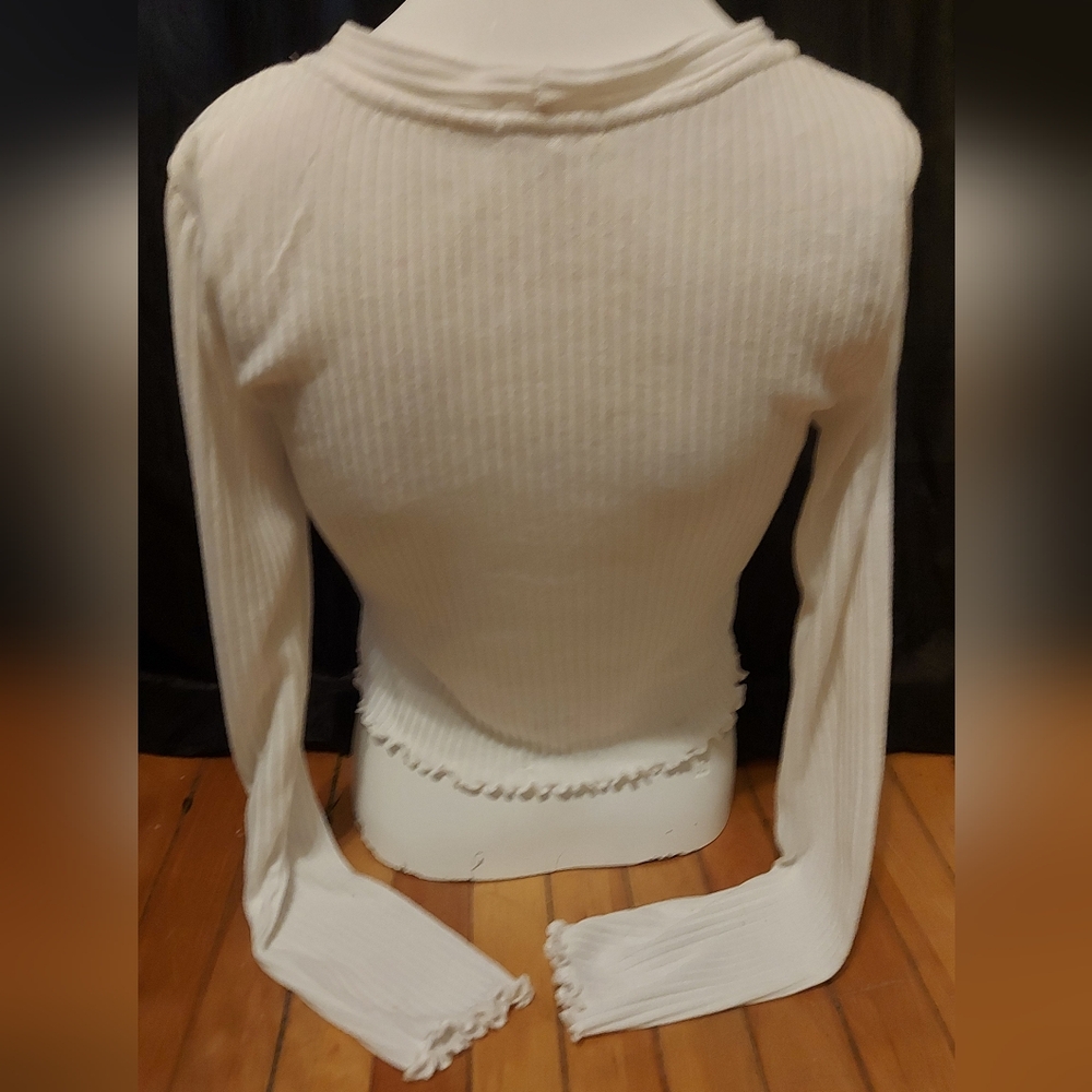 Heart & Hips Cream Lace-Up Ribbed Top - Picture 3 of 6